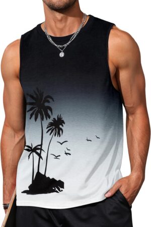 Men's Coconut Tree Hawaiian Beach Muscle Tank Top