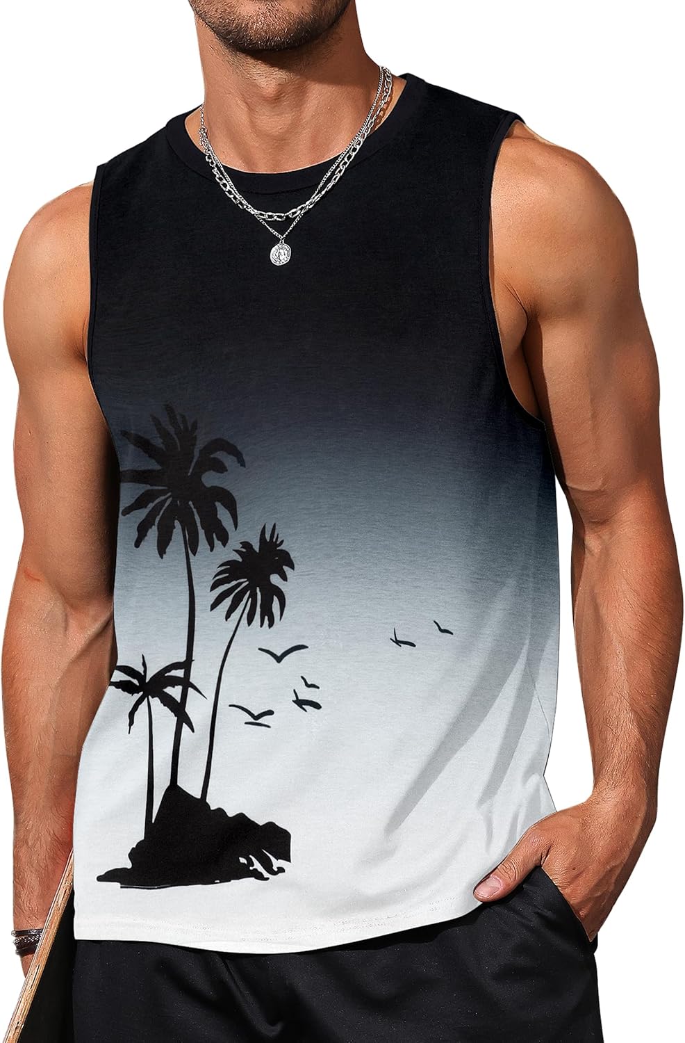Men's Coconut Tree Hawaiian Beach Muscle Tank Top 1 Men's Coconut Tree Hawaiian Beach Muscle Tank Top