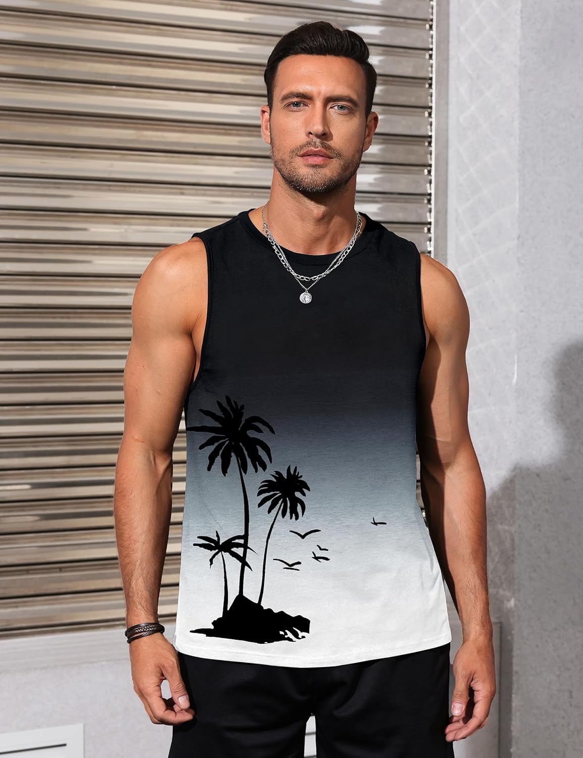 Men's Coconut Tree Hawaiian Beach Muscle Tank Top 2 Men's Coconut Tree Hawaiian Beach Muscle Tank Top - Image 2