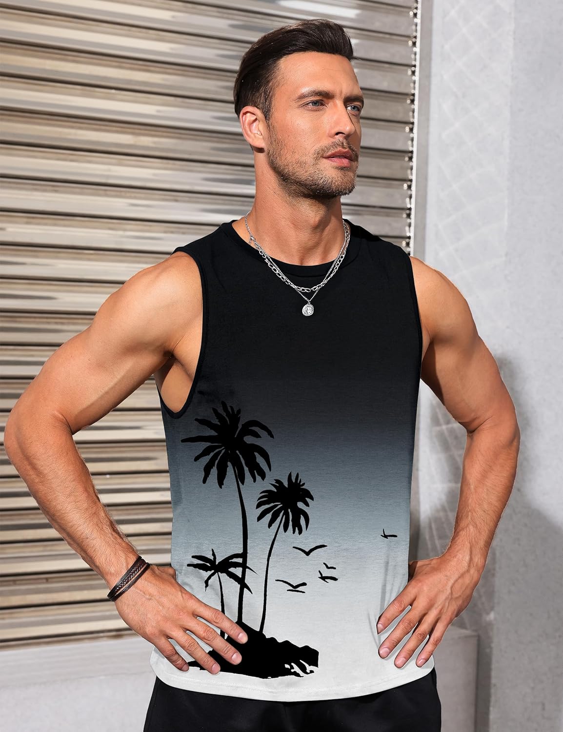 Men's Coconut Tree Hawaiian Beach Muscle Tank Top 3 Men's Coconut Tree Hawaiian Beach Muscle Tank Top - Image 3