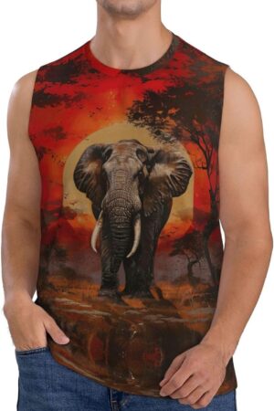 Men's Elephant Sunset Graphic Athletic Mesh Tank Top