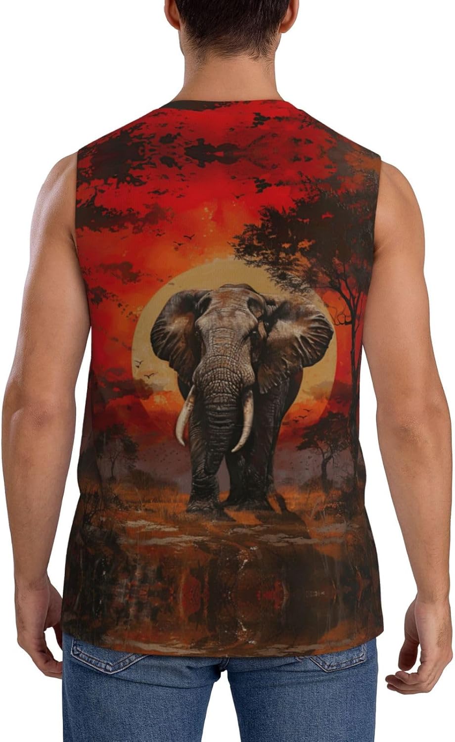 Men's Elephant Sunset Graphic Athletic Mesh Tank Top 3 Men's Elephant Sunset Graphic Athletic Mesh Tank Top - Image 3