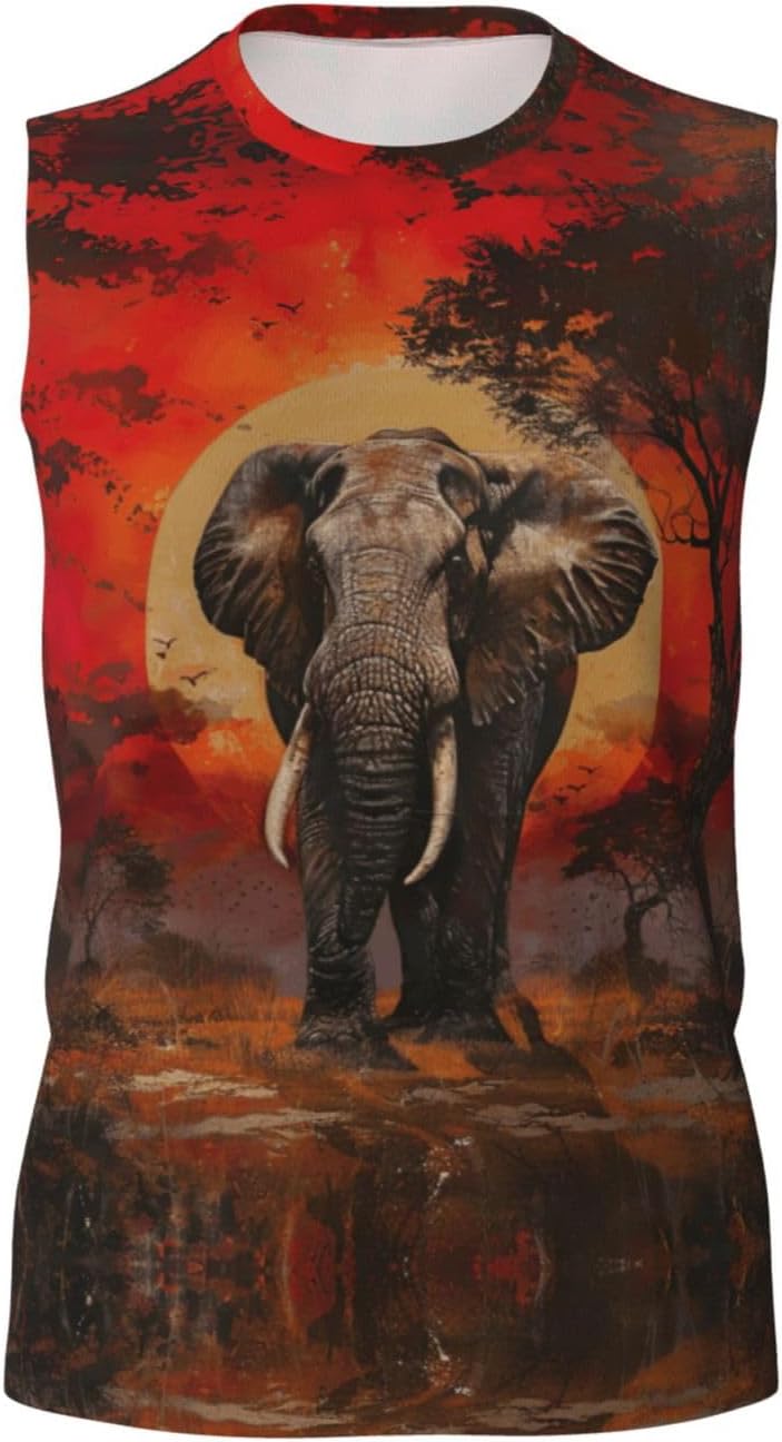 Men's Elephant Sunset Graphic Athletic Mesh Tank Top 4 Men's Elephant Sunset Graphic Athletic Mesh Tank Top - Image 4