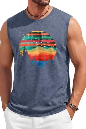 Men's Geometric Nature Sunset Hawaiian Vintage Tank Top