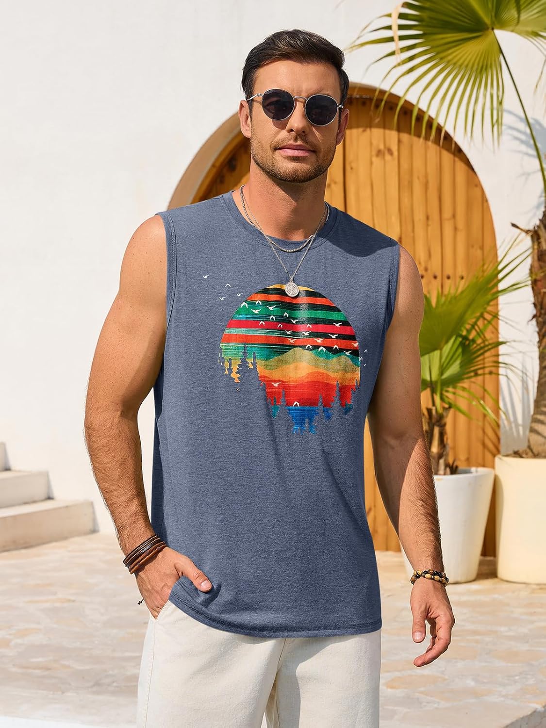 Men's Geometric Nature Sunset Hawaiian Vintage Tank Top 2 Men's Geometric Nature Sunset Hawaiian Vintage Tank Top - Image 2