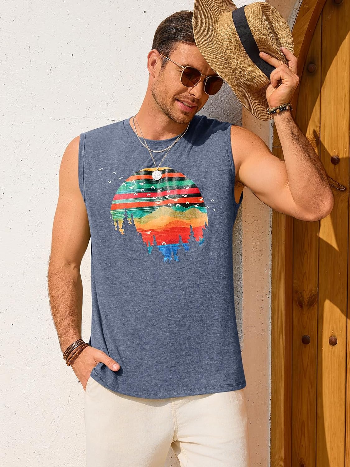 Men's Geometric Nature Sunset Hawaiian Vintage Tank Top 4 Men's Geometric Nature Sunset Hawaiian Vintage Tank Top - Image 4