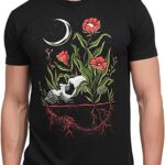 Men's Gothic Skull Floral Moon Graphic T-Shirt