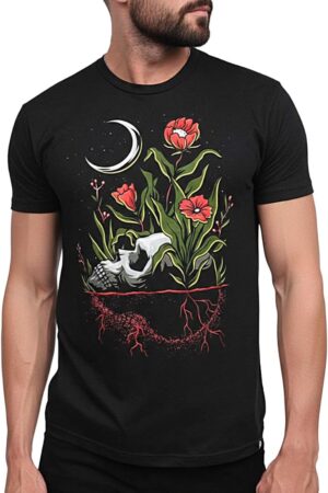 Men's Gothic Skull Floral Moon Graphic T-Shirt