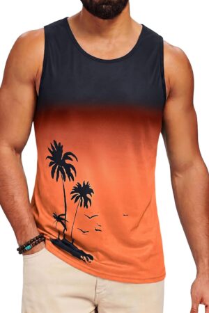 Men's Gradient Palm Tree Hawaiian Summer Muscle Tank
