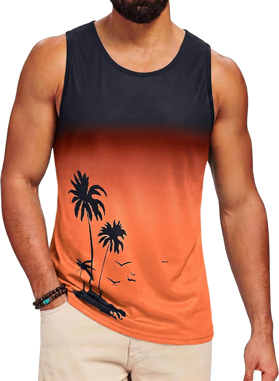 Men's Gradient Palm Tree Hawaiian Summer Muscle Tank 1 Men's Gradient Palm Tree Hawaiian Summer Muscle Tank