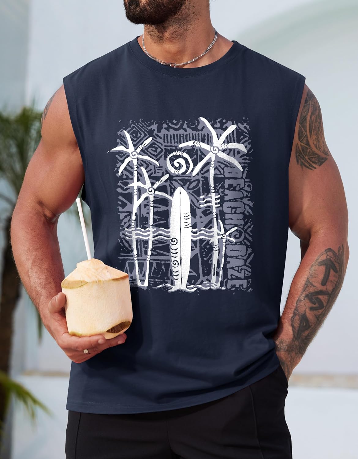 Men's Palm Tree Beach Summer Vacation Muscle Tank 2 Men's Palm Tree Beach Summer Vacation Muscle Tank - Image 2