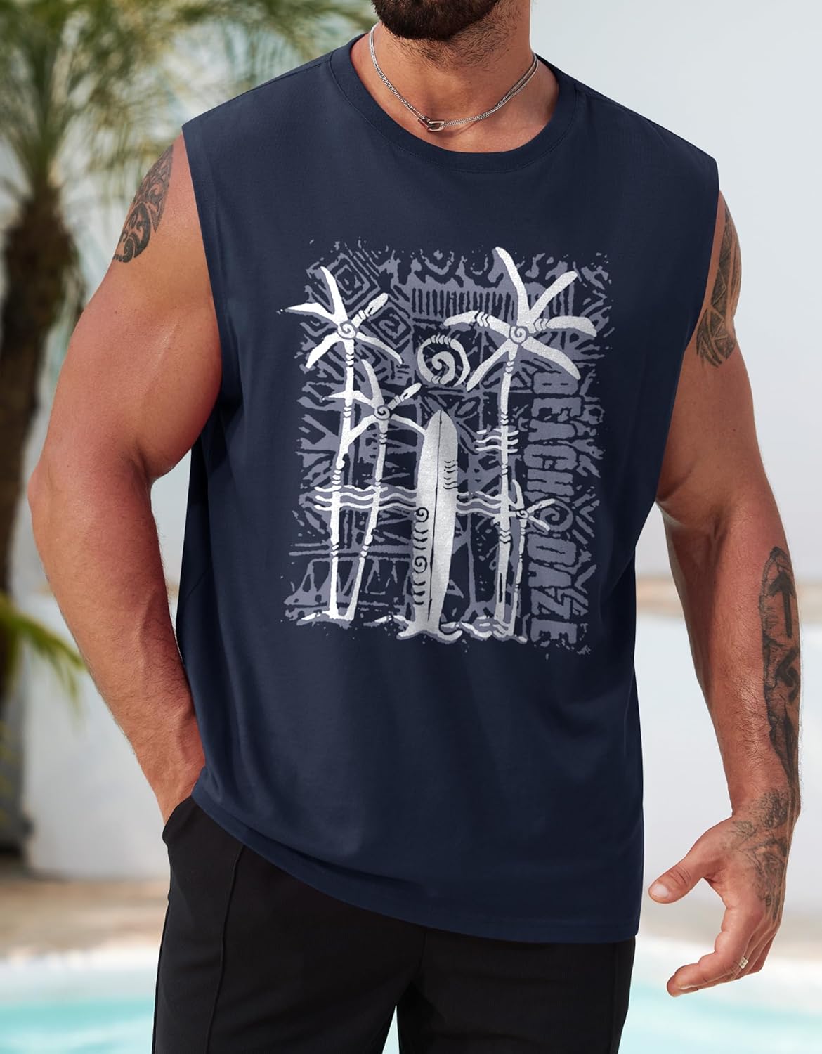 Men's Palm Tree Beach Summer Vacation Muscle Tank 3 Men's Palm Tree Beach Summer Vacation Muscle Tank - Image 3