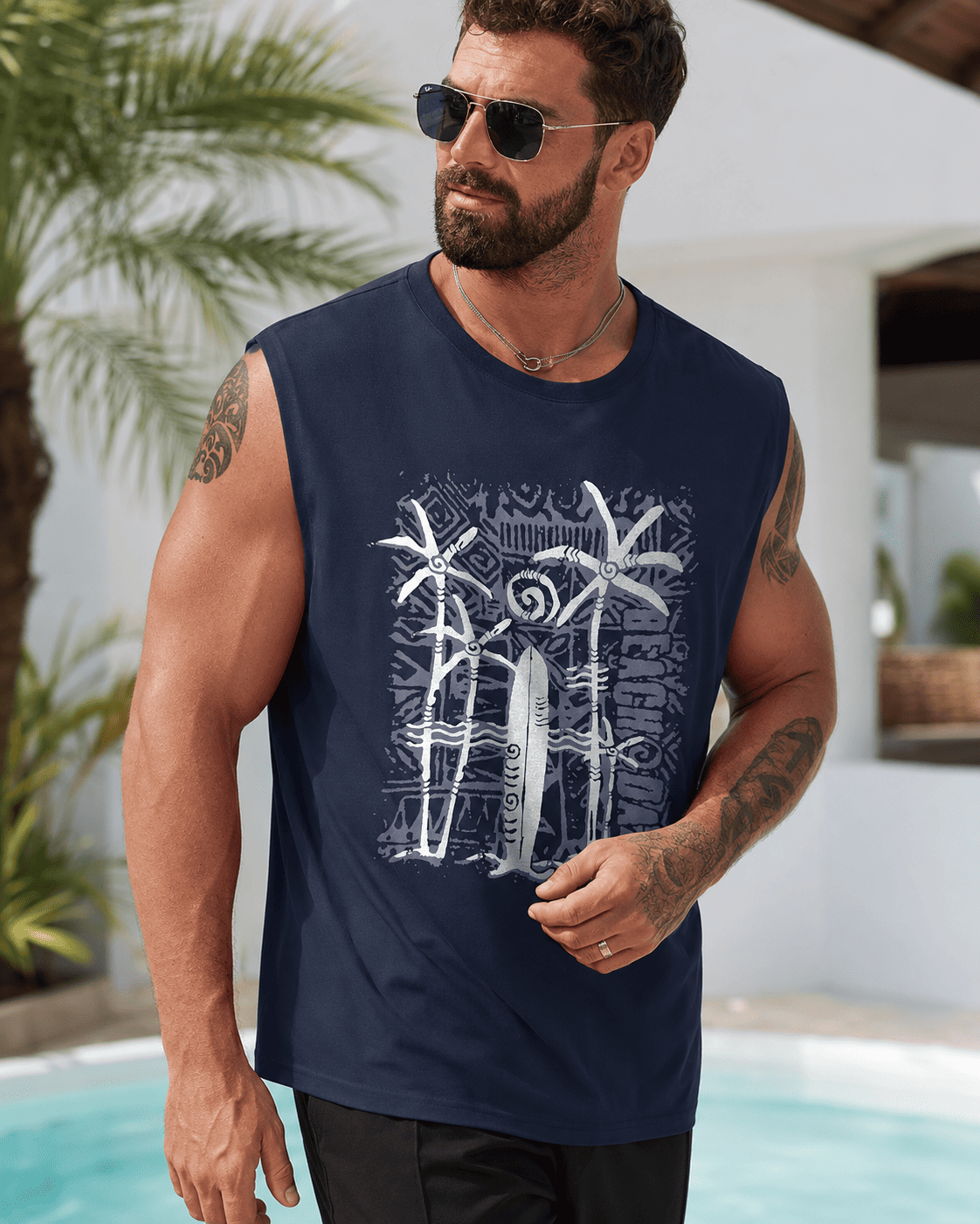Men's Palm Tree Beach Summer Vacation Muscle Tank 4 Men's Palm Tree Beach Summer Vacation Muscle Tank - Image 4