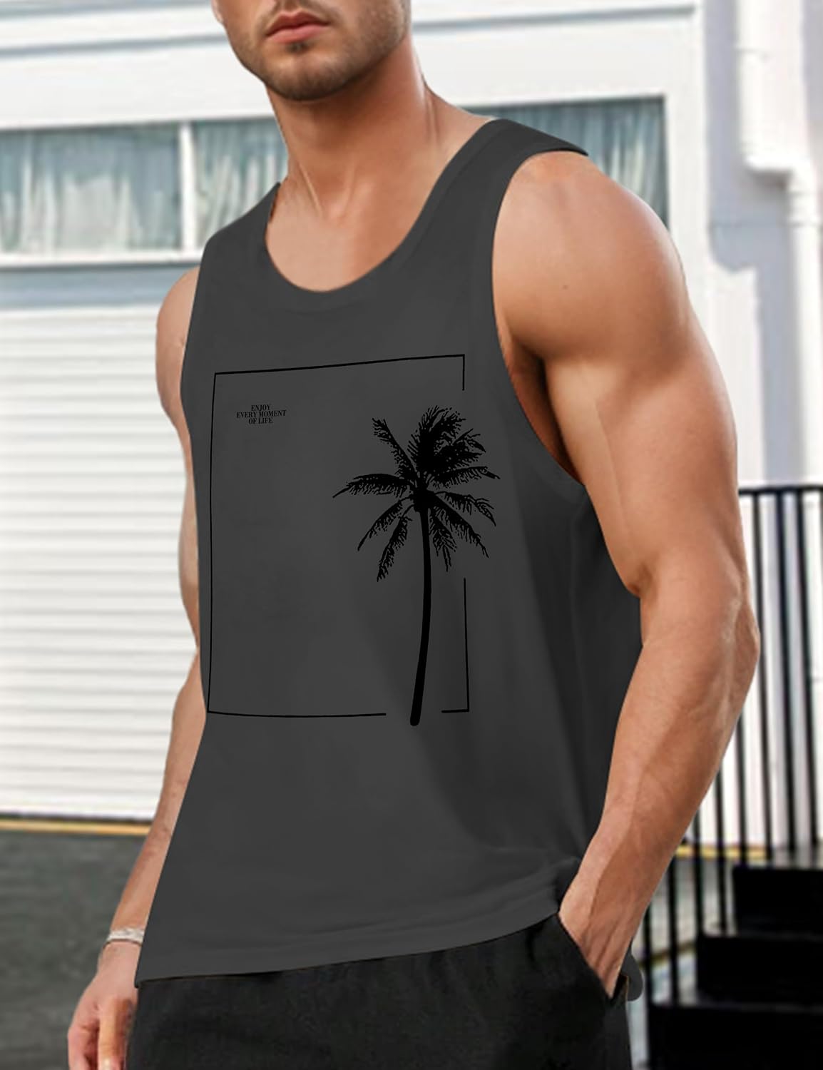 Men's Palm Tree Hawaiian Beach Vacation Muscle Tank 2 Men's Palm Tree Hawaiian Beach Vacation Muscle Tank - Image 2