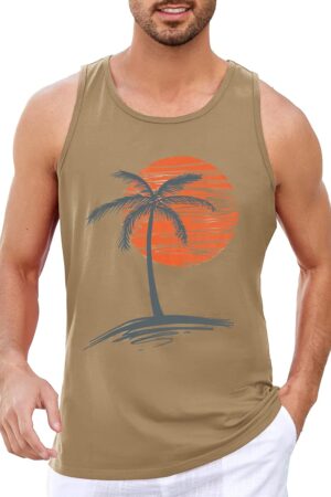 Men's Vintage Palm Tree Gym Workout Muscle Tank