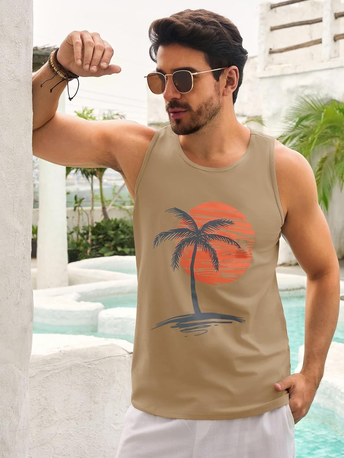 Men's Vintage Palm Tree Gym Workout Muscle Tank 2 Men's Vintage Palm Tree Gym Workout Muscle Tank - Image 2