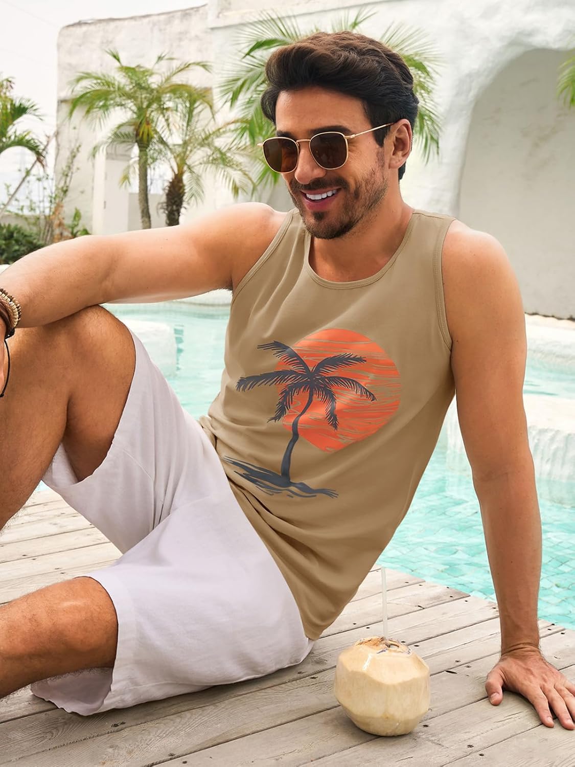Men's Vintage Palm Tree Gym Workout Muscle Tank 3 Men's Vintage Palm Tree Gym Workout Muscle Tank - Image 3