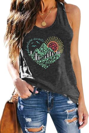 Women's Adventure Awaits Mountain Nature Racerback Tank Top
