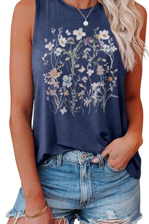Women's Boho Floral Graphic Loose Summer Tank Top