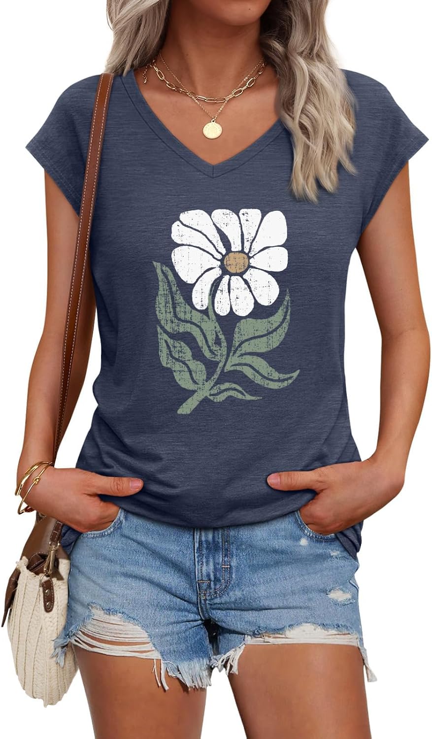Women's Boho Wildflowers Cottagecore V-Neck Graphic T-Shirt 1 Women's Boho Wildflowers Cottagecore V-Neck Graphic T-Shirt
