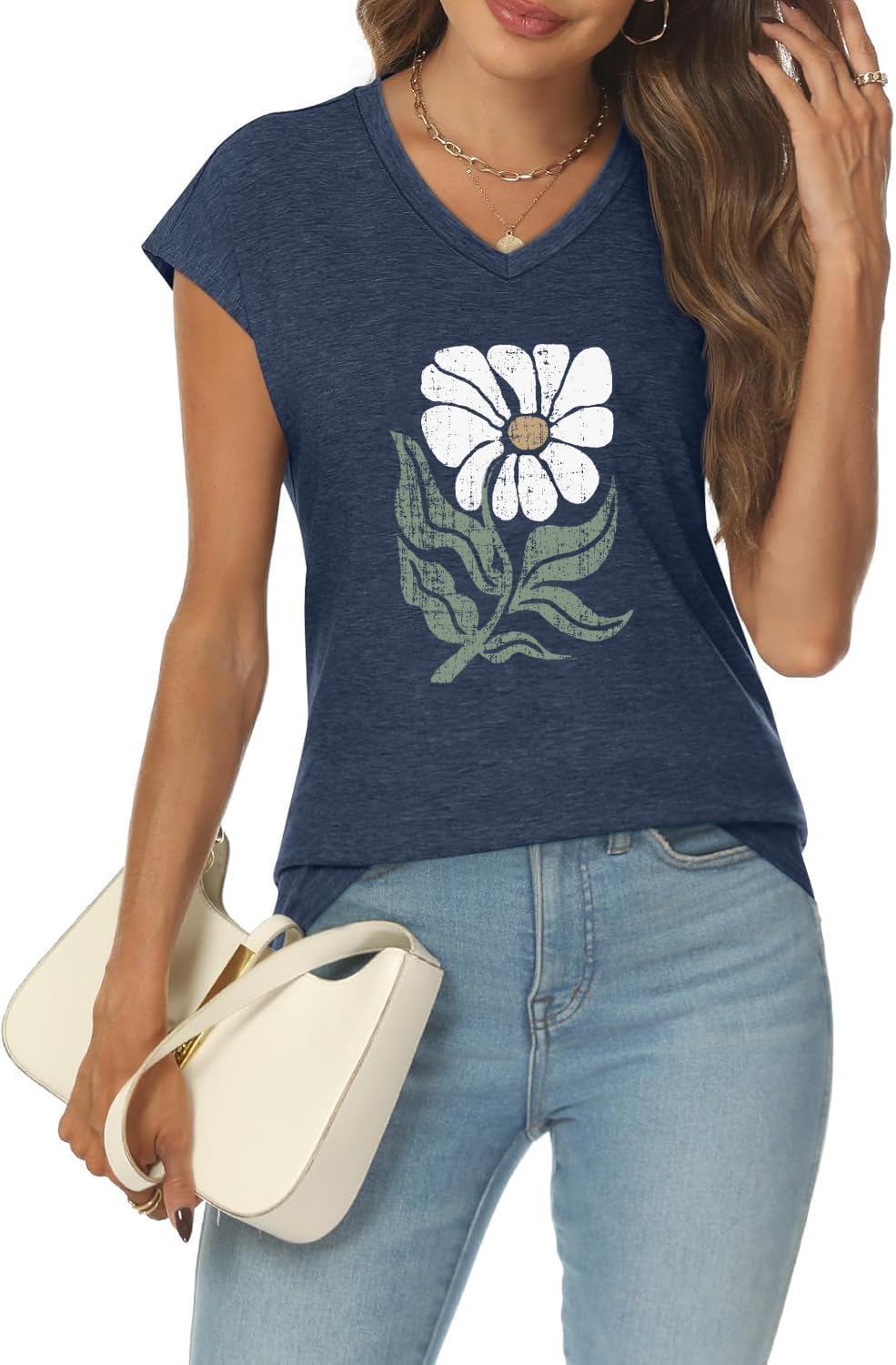 Women's Boho Wildflowers Cottagecore V-Neck Graphic T-Shirt 2 Women's Boho Wildflowers Cottagecore V-Neck Graphic T-Shirt - Image 2