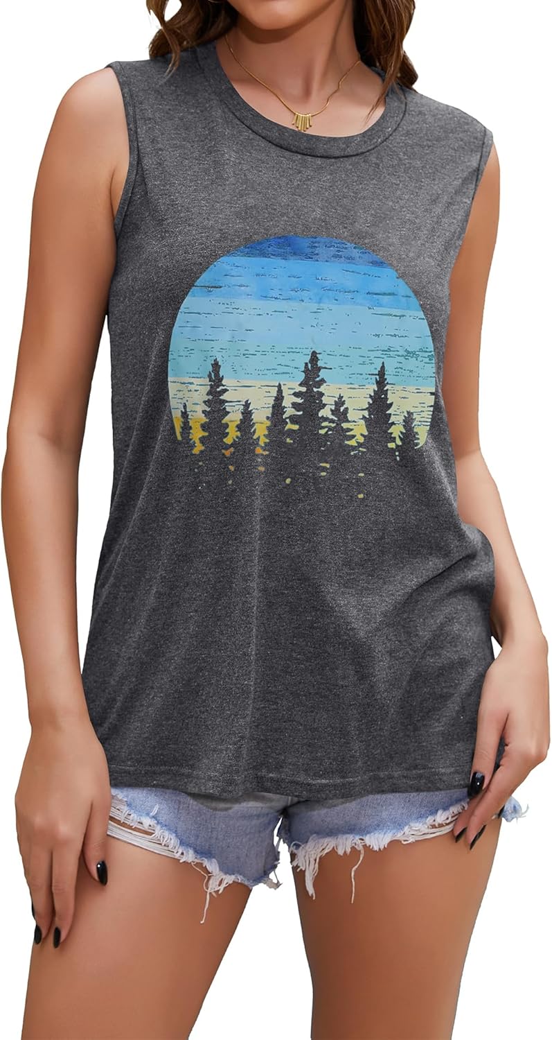 Women's Casual Crewneck Loose Graphic Summer Tank Top 2 Women's Casual Crewneck Loose Graphic Summer Tank Top - Image 2