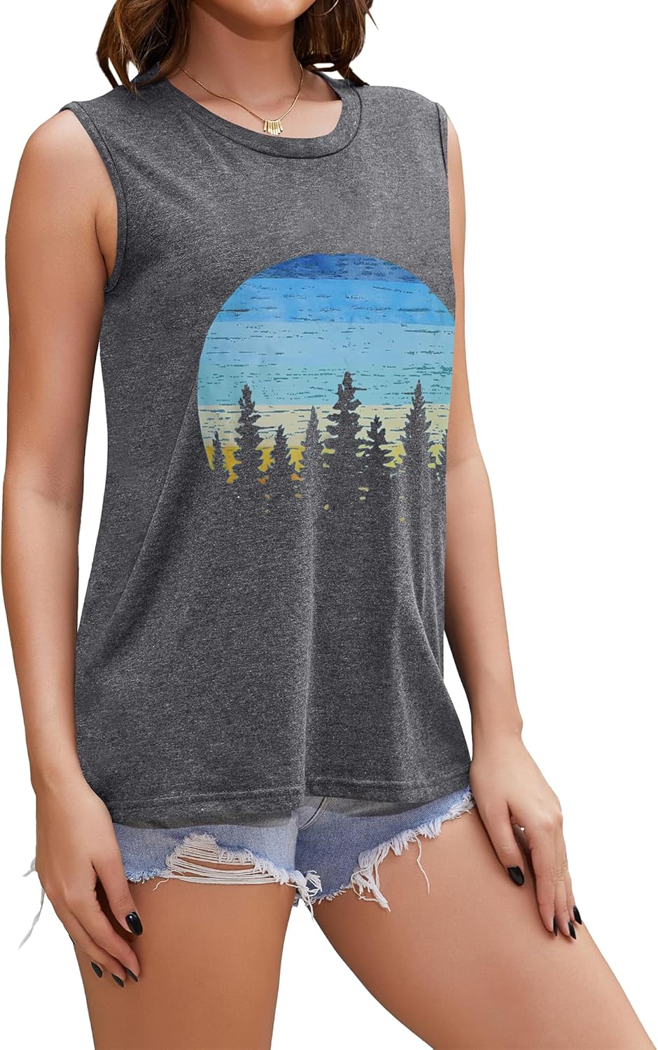 Women's Casual Crewneck Loose Graphic Summer Tank Top 4 Women's Casual Crewneck Loose Graphic Summer Tank Top - Image 4