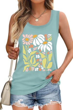 Women's Cute Bright Graphic Scoop Neck Tank Top