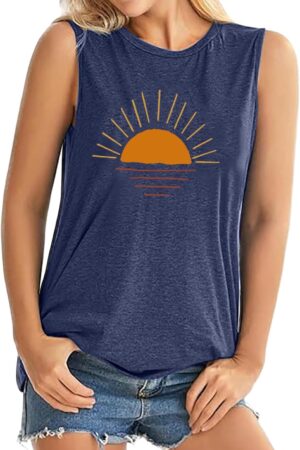 Women's Good Vibes Sunrise Camping Graphic Tank Top