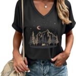 Women's Night Sky Hiking Mountain Graphic T-Shirt
