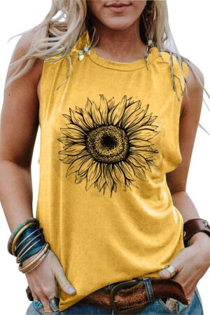 Women's Sunflower Nature Graphic Summer Tank Top
