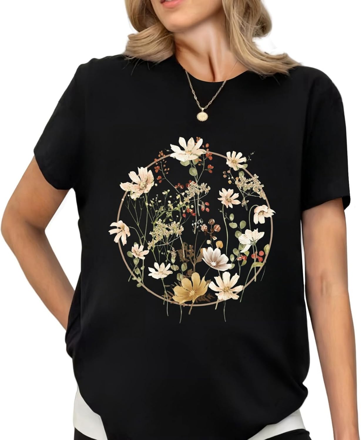 Women's Vintage Boho Floral Wildflowers Graphic T-Shirt 1 Women's Vintage Boho Floral Wildflowers Graphic T-Shirt