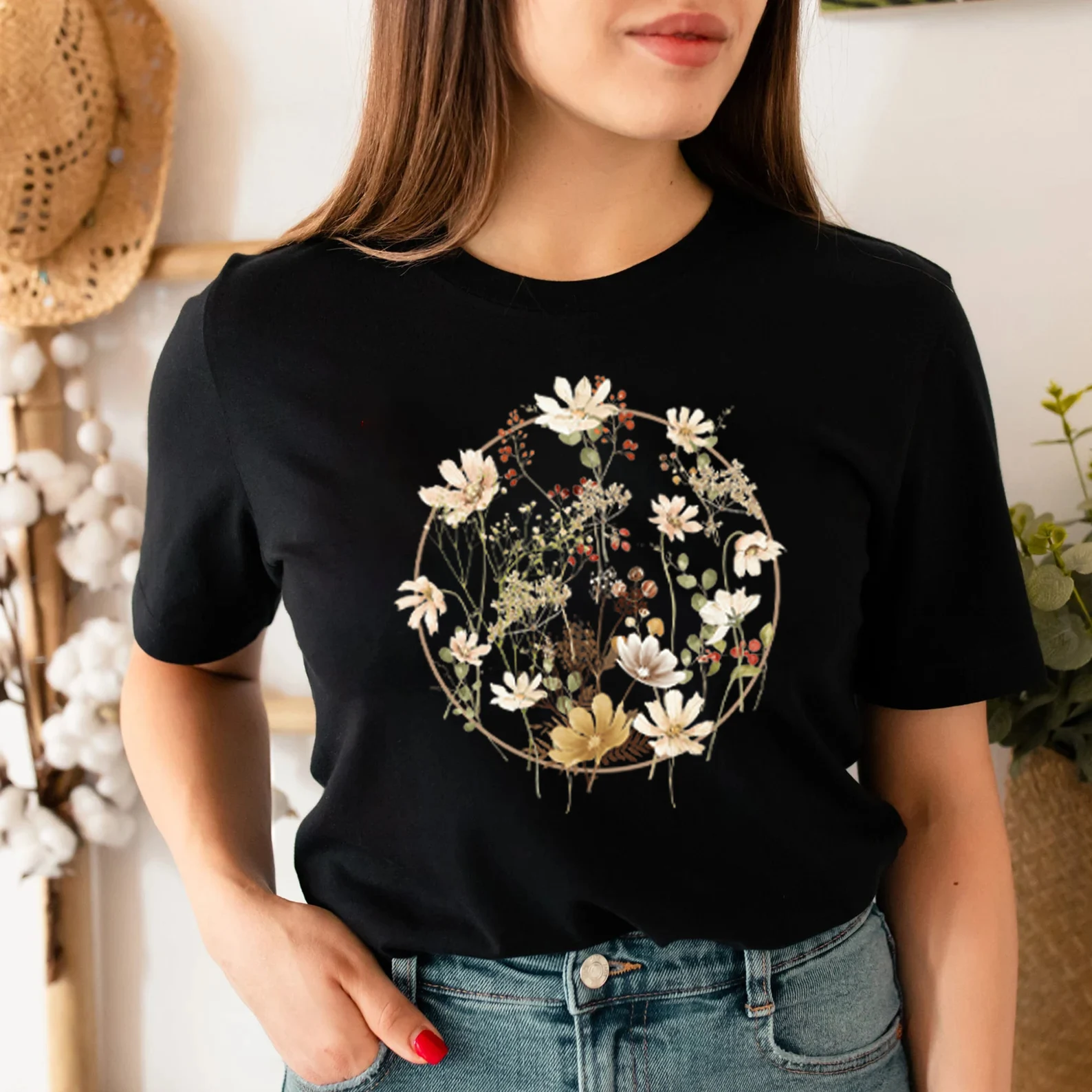 Women's Vintage Boho Floral Wildflowers Graphic T-Shirt 2 Women's Vintage Boho Floral Wildflowers Graphic T-Shirt - Image 2