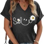 Women's Vintage Daisy Wildflowers V-Neck Cottagecore T-Shirt