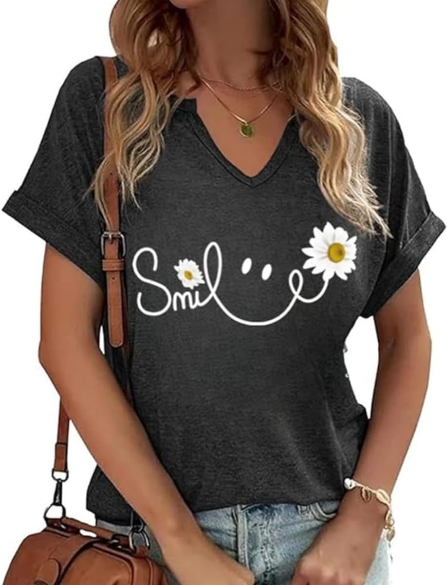 Women's Vintage Daisy Wildflowers V-Neck Cottagecore T-Shirt 1 Women's Vintage Daisy Wildflowers V-Neck Cottagecore T-Shirt