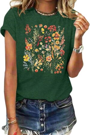 Women's Vintage Floral Loose Summer Graphic T-Shirt