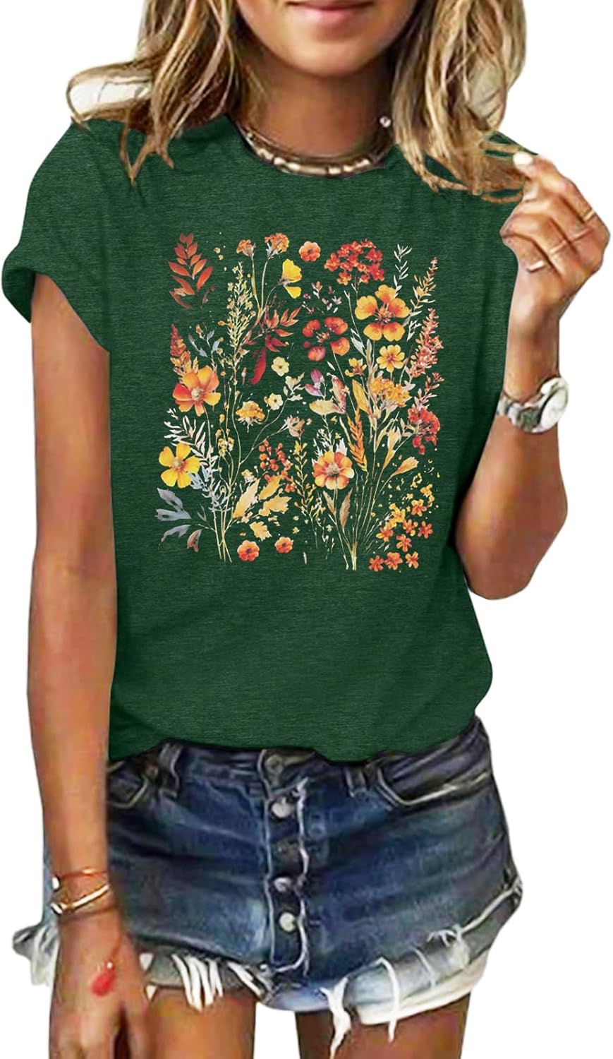 Women's Vintage Floral Loose Summer Graphic T-Shirt 1 Women's Vintage Floral Loose Summer Graphic T-Shirt