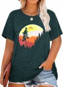 Women's Vintage Sunrise Camping Nature Graphic T-Shirt