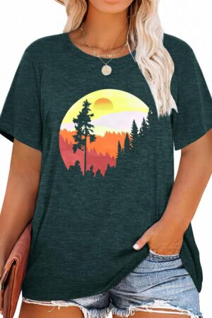 Women's Vintage Sunrise Camping Nature Graphic T-Shirt