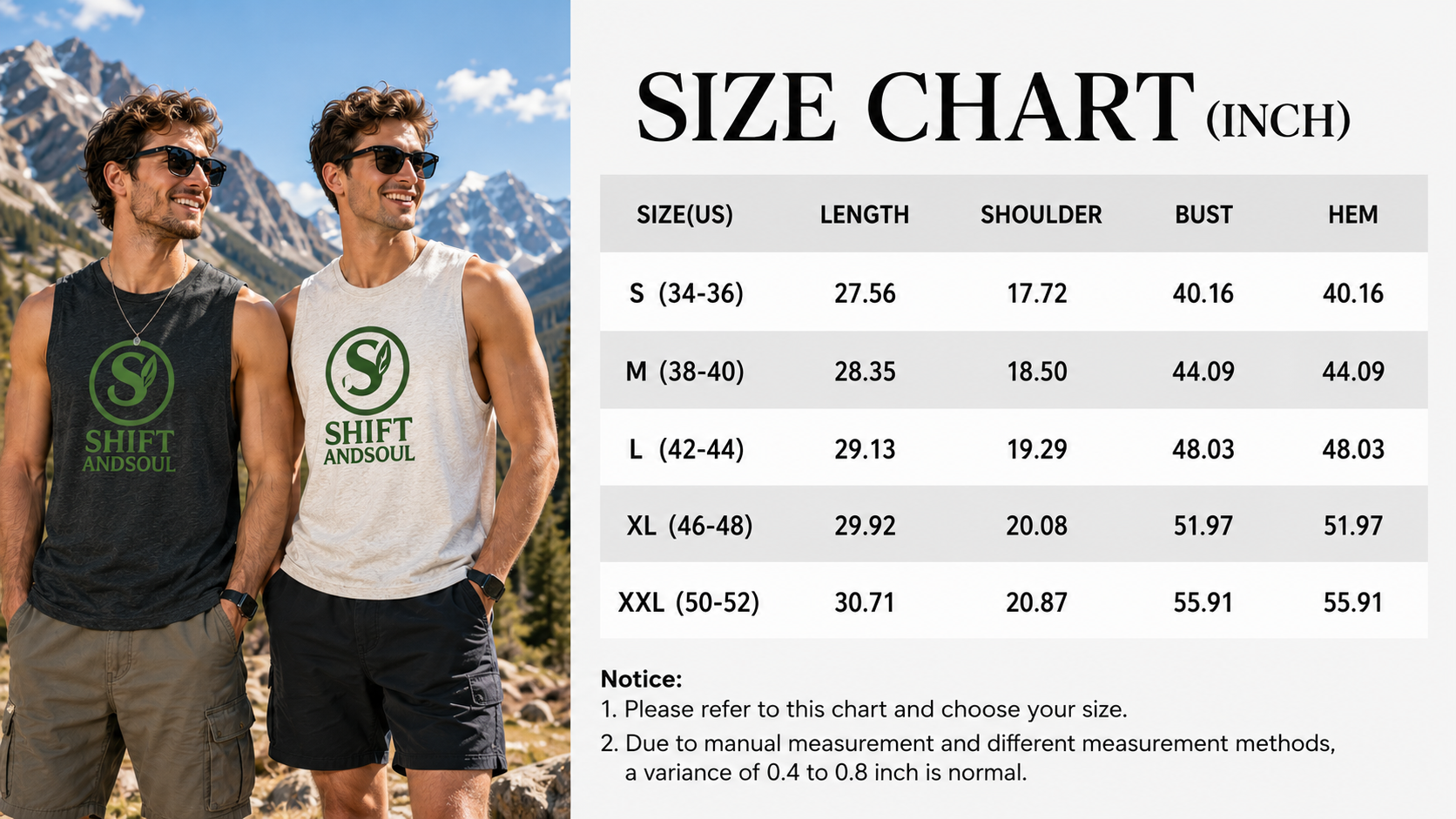 Men's Bear Mountain Nature Graphic Tank Top 5 size chart men