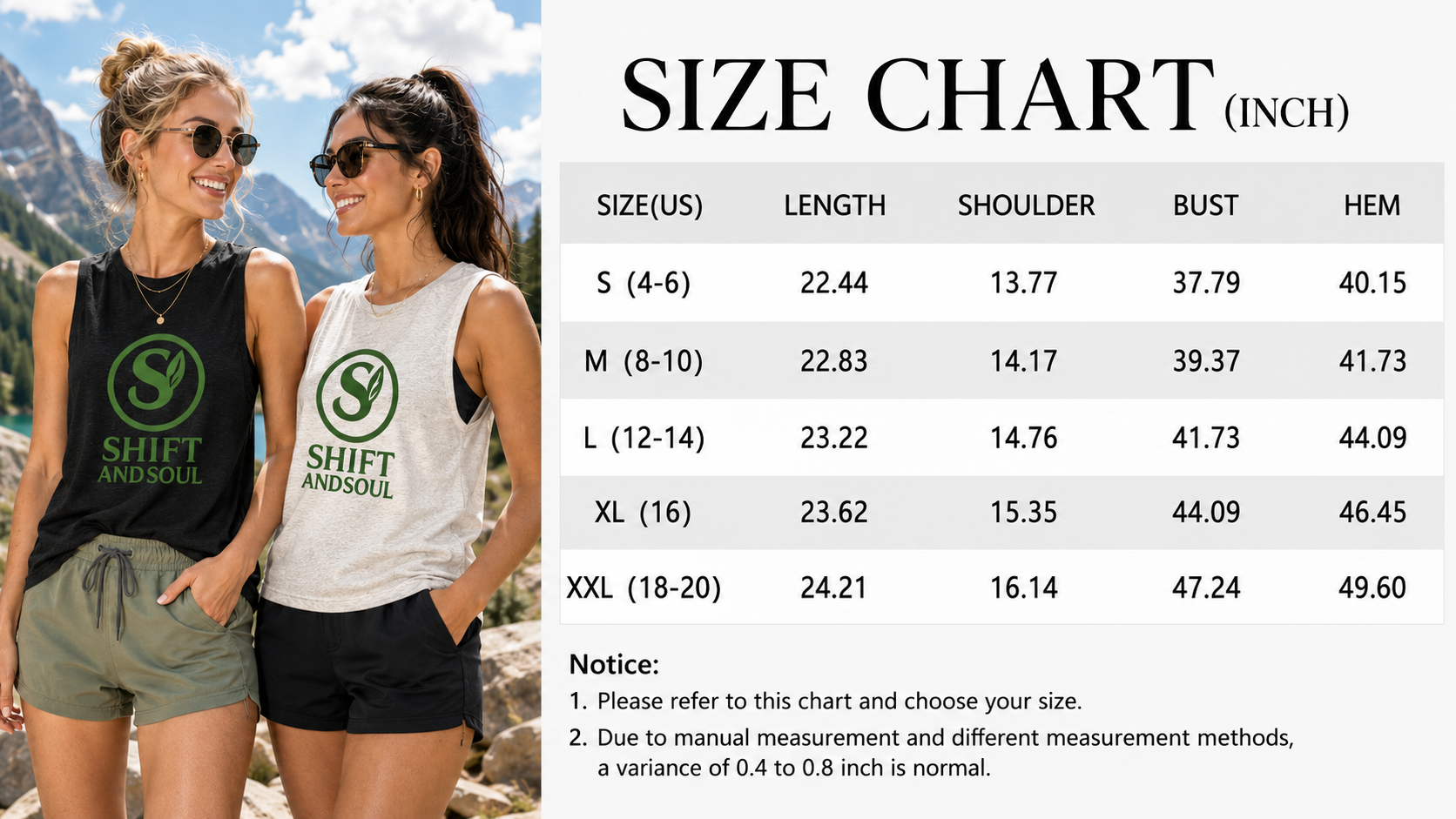 Women's Adventure Awaits Mountain Nature Racerback Tank Top 5 size chart women